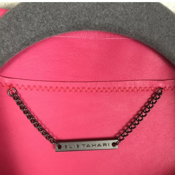 Elie Tahari Lamb Leather Pink & Red Moto - Picture 9 of 12